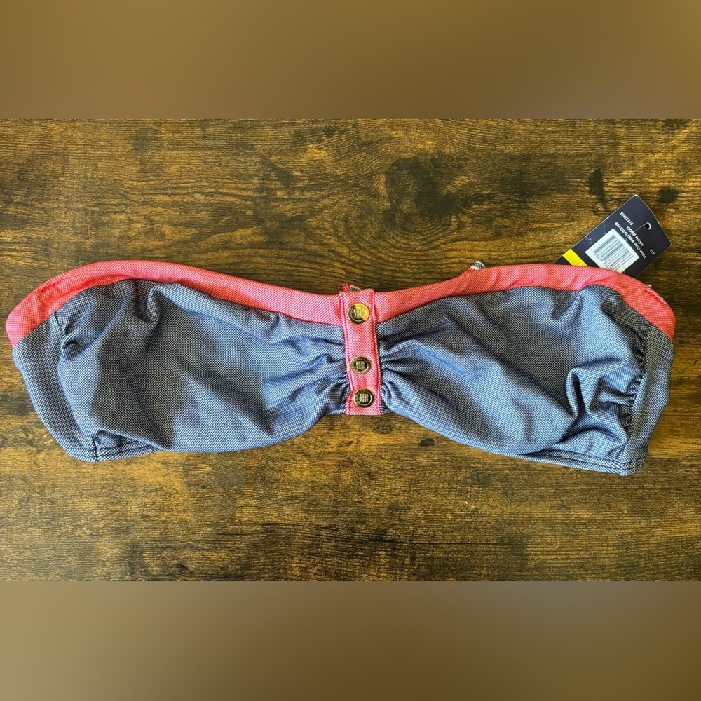 New Tommy Hilfiger Bandeau Swim Bikini Top Size M  Underwire Red Blue